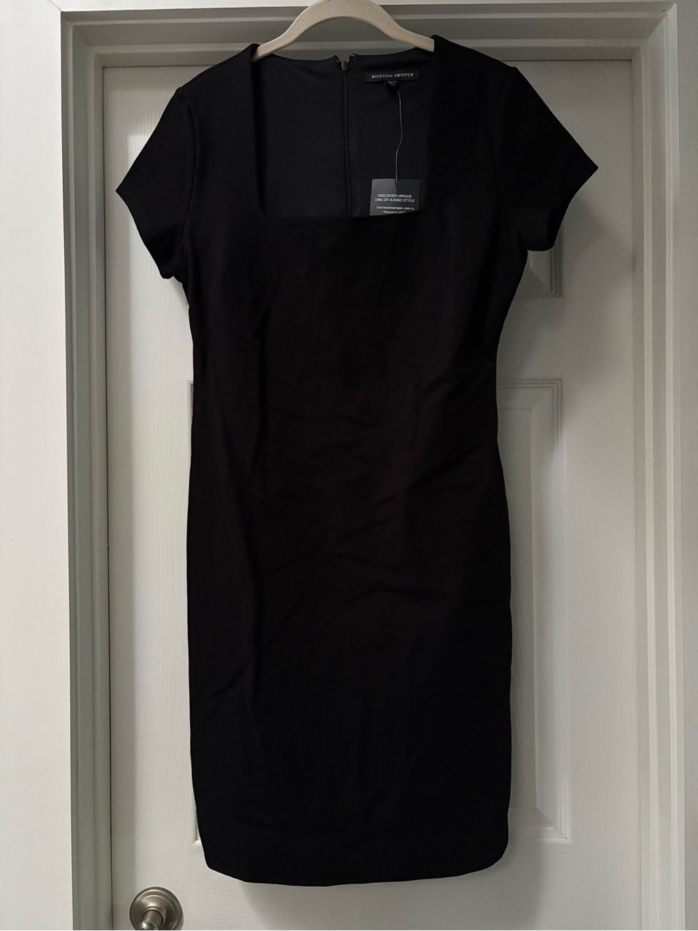 Boston Proper Black Square-Neck Midi Sheath Dress